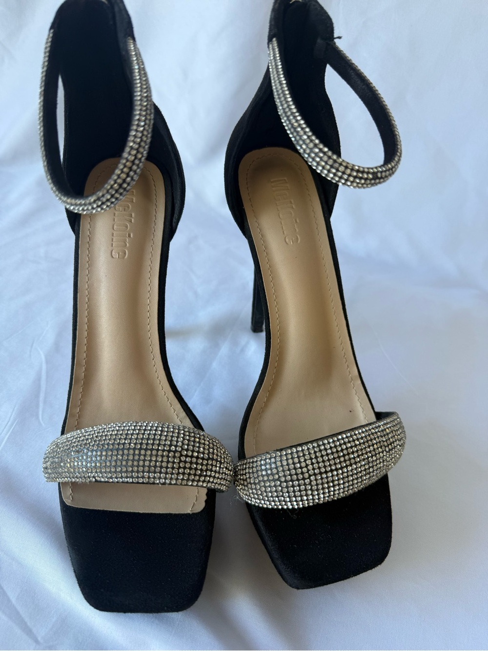 Black Crystal Strap High Heel Sandals